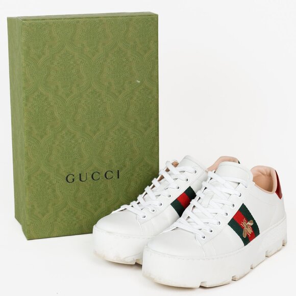 Gucci Ace White Leather Platform Sneakers - Picture 12 of 12